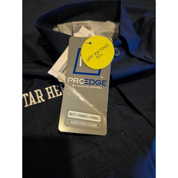 Pro Edge UNC Tar Heels Shirt Men Sz S Navy Button Down Vented Pockets NWT - Picture 8 of 9